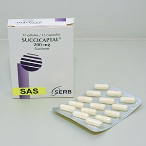 Medication box with the name Succicaptal. Tablets next to the box.