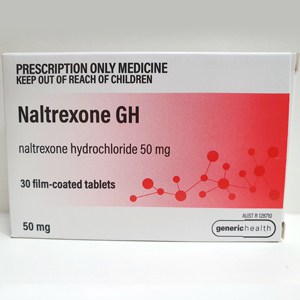 Medication box with the name Naltrexone GH.