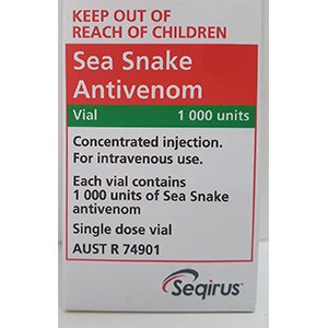 Medication box with the name Sea Snake Antivenom.