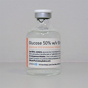 Vial with the name Glucose 50%.